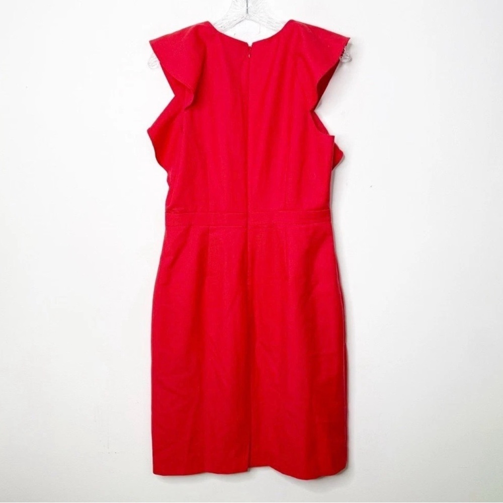 J. CREW Suiting Red Flutter Cap Sleeve in Warm Cerise Red Wool Dress Sz. 8 - Picture 5 of 5